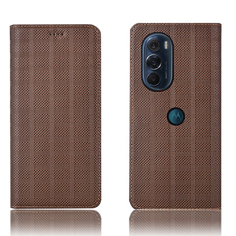 Funda de Cuero Cartera con Soporte Carcasa H20P para Motorola Moto Edge Plus (2022) 5G Marron