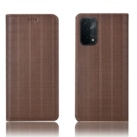 Funda de Cuero Cartera con Soporte Carcasa H20P para Oppo A74 5G Marron