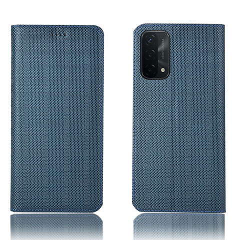 Funda de Cuero Cartera con Soporte Carcasa H20P para Oppo A93 5G Azul