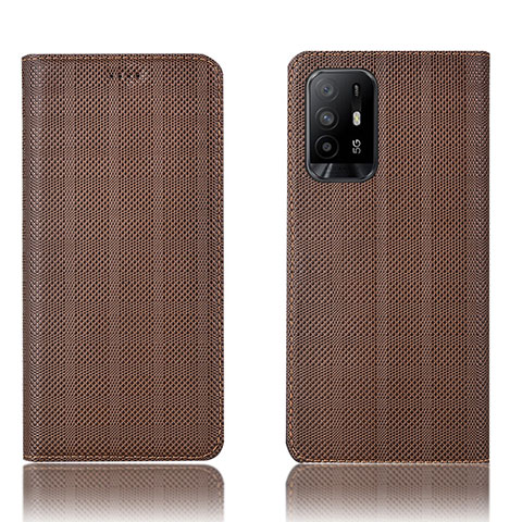 Funda de Cuero Cartera con Soporte Carcasa H20P para Oppo A94 5G Marron