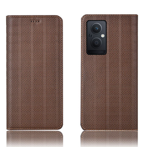 Funda de Cuero Cartera con Soporte Carcasa H20P para Oppo F21 Pro 5G Marron