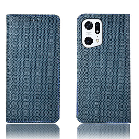 Funda de Cuero Cartera con Soporte Carcasa H20P para Oppo Find X5 5G Azul