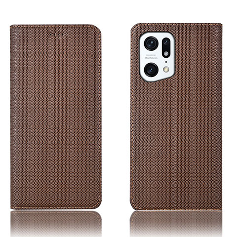 Funda de Cuero Cartera con Soporte Carcasa H20P para Oppo Find X5 5G Marron