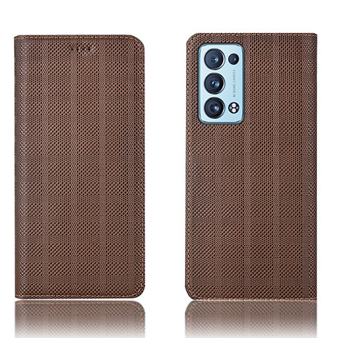 Funda de Cuero Cartera con Soporte Carcasa H20P para Oppo Reno6 Pro 5G Marron