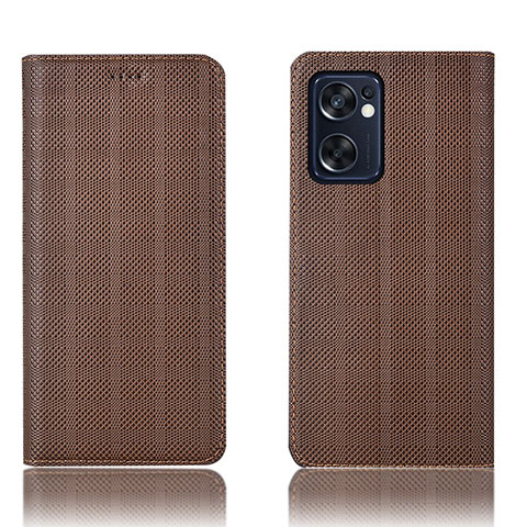 Funda de Cuero Cartera con Soporte Carcasa H20P para Oppo Reno7 SE 5G Marron