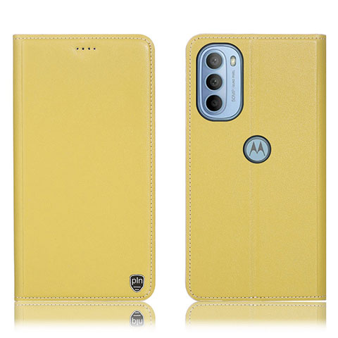 Funda de Cuero Cartera con Soporte Carcasa H21P para Motorola Moto G31 Amarillo