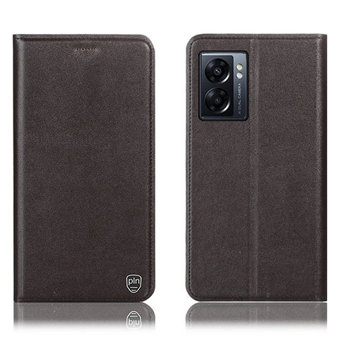 Funda de Cuero Cartera con Soporte Carcasa H21P para Oppo A57 5G Marron