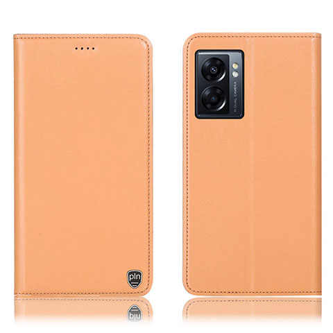 Funda de Cuero Cartera con Soporte Carcasa H21P para Oppo A57 5G Naranja