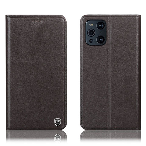 Funda de Cuero Cartera con Soporte Carcasa H21P para Oppo Find X3 Pro 5G Marron