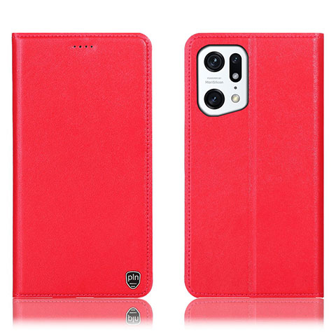 Funda de Cuero Cartera con Soporte Carcasa H21P para Oppo Find X5 5G Rojo