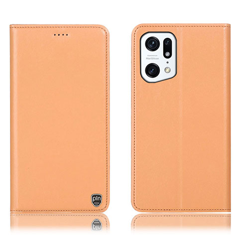 Funda de Cuero Cartera con Soporte Carcasa H21P para Oppo Find X5 Pro 5G Naranja