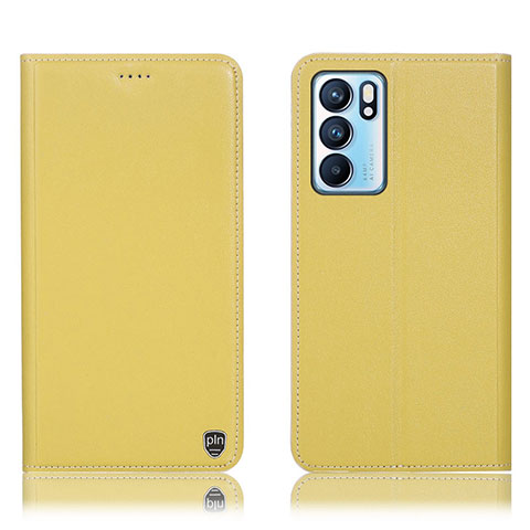 Funda de Cuero Cartera con Soporte Carcasa H21P para Oppo Reno6 5G Amarillo