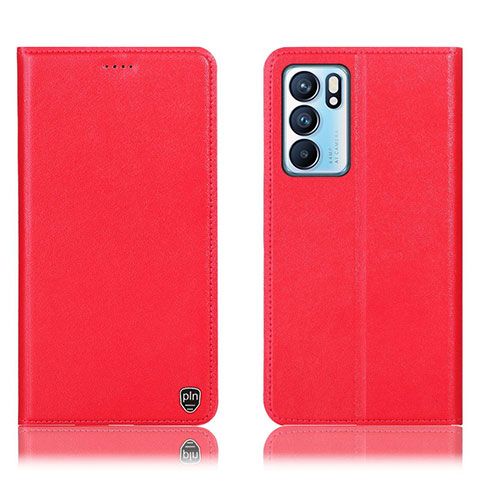 Funda de Cuero Cartera con Soporte Carcasa H21P para Oppo Reno6 5G Rojo