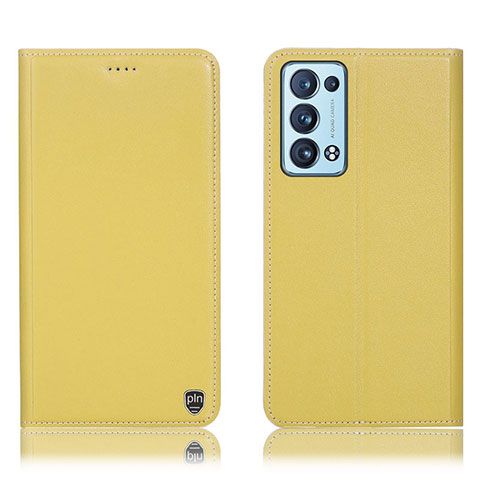 Funda de Cuero Cartera con Soporte Carcasa H21P para Oppo Reno6 Pro 5G Amarillo