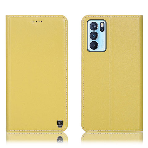 Funda de Cuero Cartera con Soporte Carcasa H21P para Oppo Reno6 Pro 5G India Amarillo