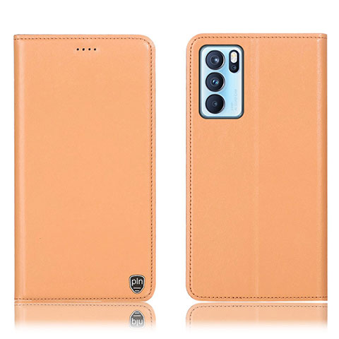 Funda de Cuero Cartera con Soporte Carcasa H21P para Oppo Reno6 Pro 5G India Naranja