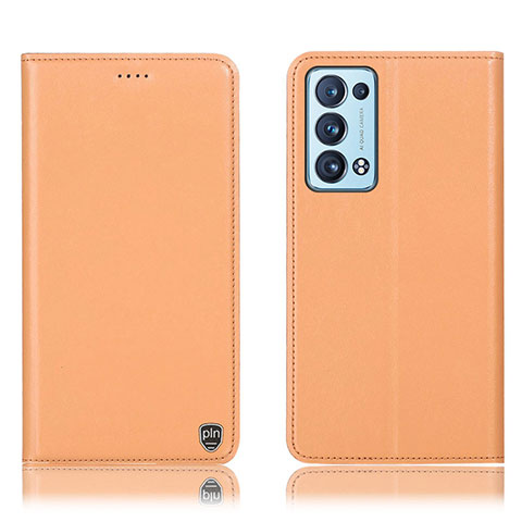 Funda de Cuero Cartera con Soporte Carcasa H21P para Oppo Reno6 Pro 5G Naranja