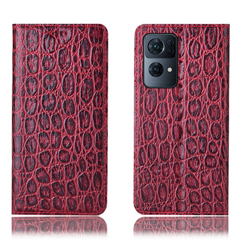 Funda de Cuero Cartera con Soporte Carcasa H22P para Oppo Reno7 Pro 5G Rojo