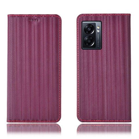 Funda de Cuero Cartera con Soporte Carcasa H23P para Oppo A57 5G Rojo Rosa