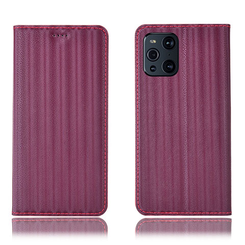 Funda de Cuero Cartera con Soporte Carcasa H23P para Oppo Find X3 5G Rojo Rosa