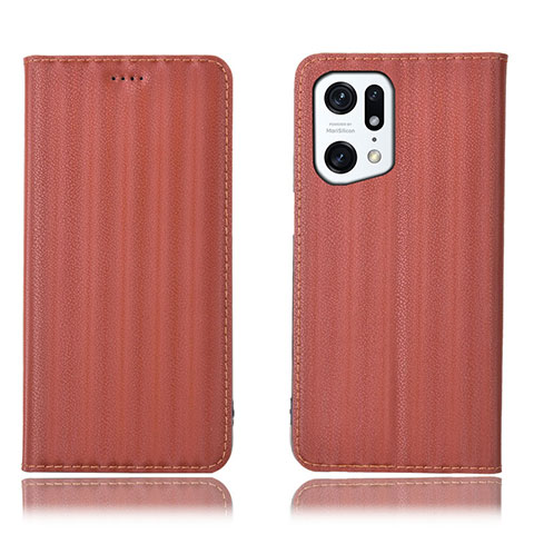 Funda de Cuero Cartera con Soporte Carcasa H23P para Oppo Find X5 5G Marron