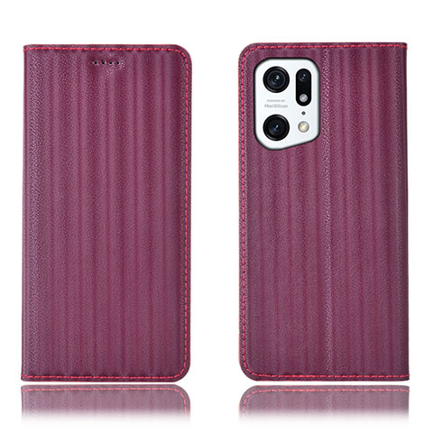 Funda de Cuero Cartera con Soporte Carcasa H23P para Oppo Find X5 Pro 5G Rojo Rosa