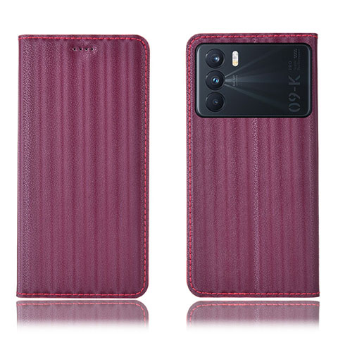 Funda de Cuero Cartera con Soporte Carcasa H23P para Oppo K9 Pro 5G Rojo Rosa