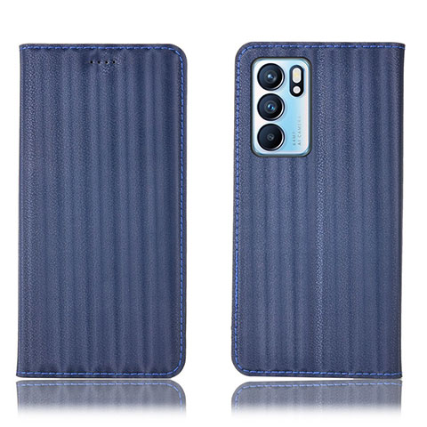 Funda de Cuero Cartera con Soporte Carcasa H23P para Oppo Reno6 5G Azul