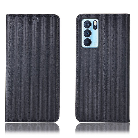 Funda de Cuero Cartera con Soporte Carcasa H23P para Oppo Reno6 Pro 5G India Negro