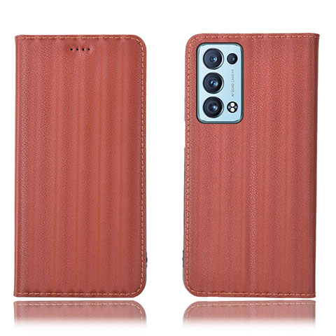 Funda de Cuero Cartera con Soporte Carcasa H23P para Oppo Reno6 Pro 5G Marron