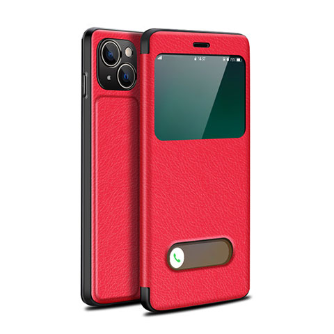 Funda de Cuero Cartera con Soporte Carcasa H24 para Apple iPhone 13 Rojo