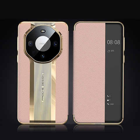 Funda de Cuero Cartera con Soporte Carcasa JB2 para Huawei Mate 60 Pro Oro Rosa