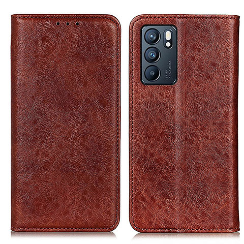 Funda de Cuero Cartera con Soporte Carcasa K01Z para Oppo Reno6 5G Marron