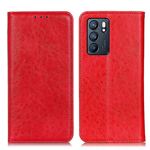 Funda de Cuero Cartera con Soporte Carcasa K01Z para Oppo Reno6 5G Rojo