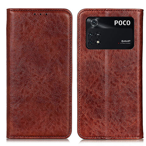 Funda de Cuero Cartera con Soporte Carcasa K01Z para Xiaomi Poco M4 Pro 4G Marron