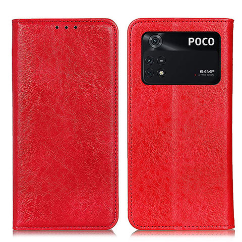 Funda de Cuero Cartera con Soporte Carcasa K01Z para Xiaomi Poco M4 Pro 4G Rojo