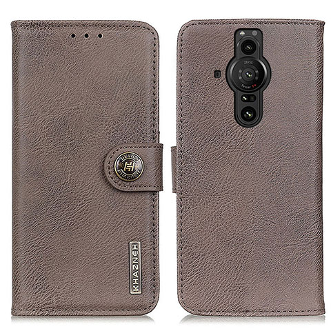 Funda de Cuero Cartera con Soporte Carcasa K02Z para Sony Xperia PRO-I Gris