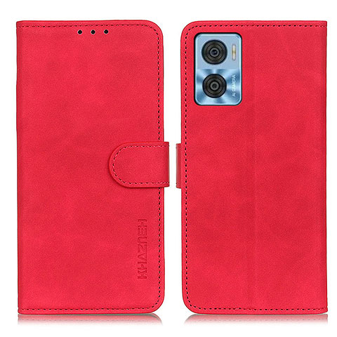 Funda de Cuero Cartera con Soporte Carcasa K03Z para Motorola Moto E22i Rojo