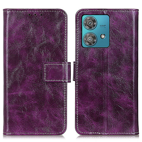 Funda de Cuero Cartera con Soporte Carcasa K04Z para Motorola Moto Edge 40 Neo 5G Morado