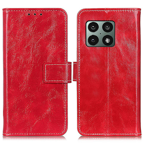 Funda de Cuero Cartera con Soporte Carcasa K04Z para OnePlus 10 Pro 5G Rojo