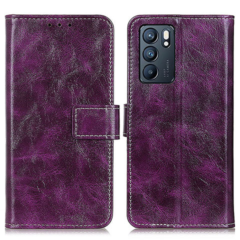 Funda de Cuero Cartera con Soporte Carcasa K04Z para Oppo Reno6 5G Morado