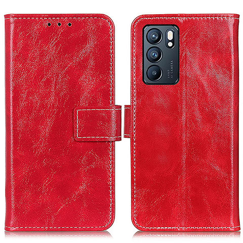 Funda de Cuero Cartera con Soporte Carcasa K04Z para Oppo Reno6 5G Rojo