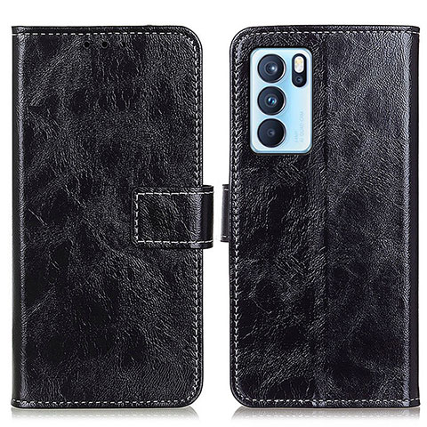 Funda de Cuero Cartera con Soporte Carcasa K04Z para Oppo Reno6 Pro 5G India Negro