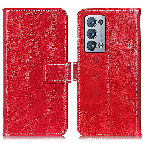 Funda de Cuero Cartera con Soporte Carcasa K04Z para Oppo Reno6 Pro 5G Rojo