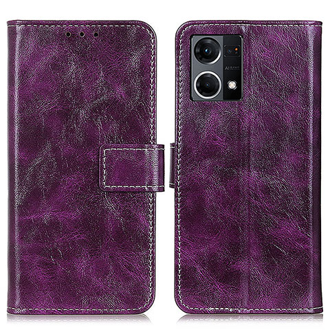 Funda de Cuero Cartera con Soporte Carcasa K04Z para Oppo Reno8 4G Morado