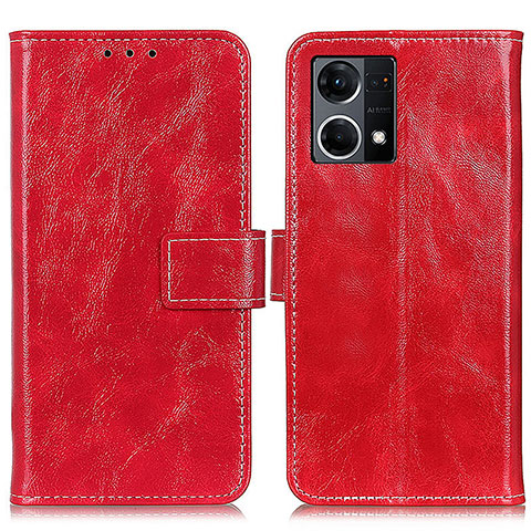 Funda de Cuero Cartera con Soporte Carcasa K04Z para Oppo Reno8 4G Rojo