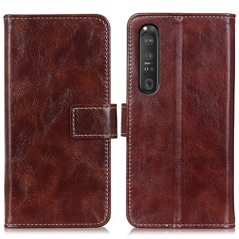 Funda de Cuero Cartera con Soporte Carcasa K04Z para Sony Xperia 1 III Marron