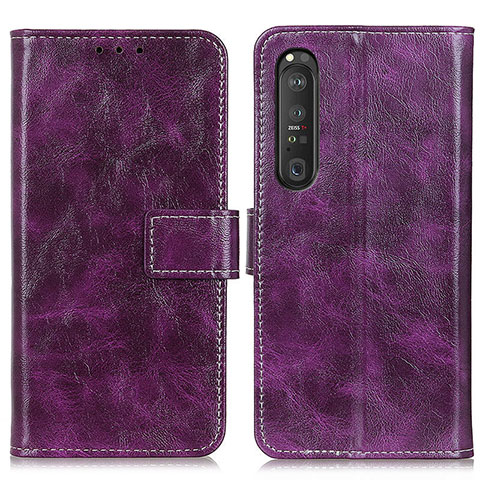 Funda de Cuero Cartera con Soporte Carcasa K04Z para Sony Xperia 1 III Morado