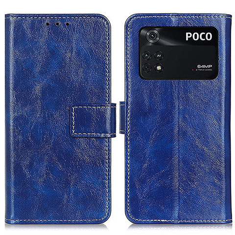 Funda de Cuero Cartera con Soporte Carcasa K04Z para Xiaomi Poco M4 Pro 4G Azul