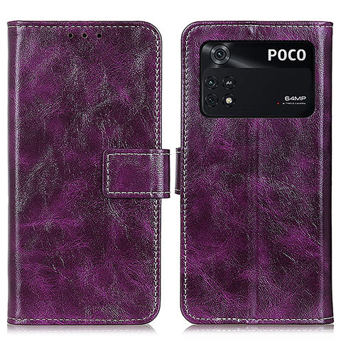 Funda de Cuero Cartera con Soporte Carcasa K04Z para Xiaomi Poco M4 Pro 4G Morado